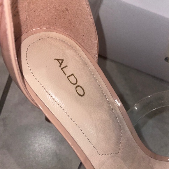 ALDO Montesegale Soft Pink Crystal Clear Strap Open-Toe Pumps Size 8 - Picture 9 of 13